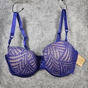 Chantelle Illusion Demi T-Shirt Navy Mesh Underwire Bra Size US 34DDD NWT READ
